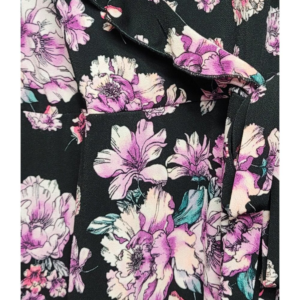 Torrid 2 Black Floral Mini Studio Knit Cold Shoulder Wrap Dress 2X 18 20 - Picture 7 of 12